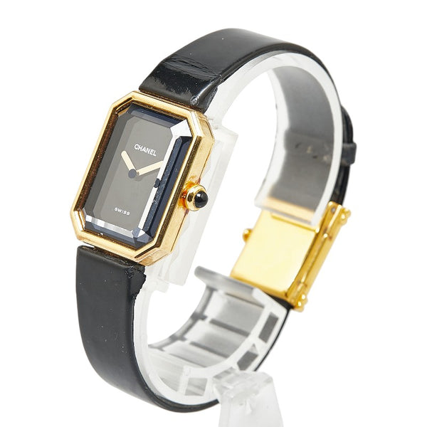 シャネル プルミエール M ベルト 750 腕時計 クオーツ ブラック文字盤 K18YG イエローゴールド レザー レディース CHANEL 【中古】