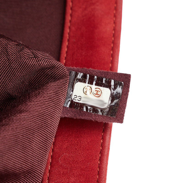 シャネル ボーイシャネル  ココマーク Vステッチ チェーン ショルダーバッグ レッド シルバー ヌバック レザー レディース CHANEL 【中古】