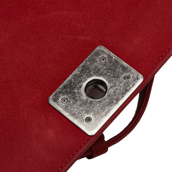 シャネル ボーイシャネル  ココマーク Vステッチ チェーン ショルダーバッグ レッド シルバー ヌバック レザー レディース CHANEL 【中古】