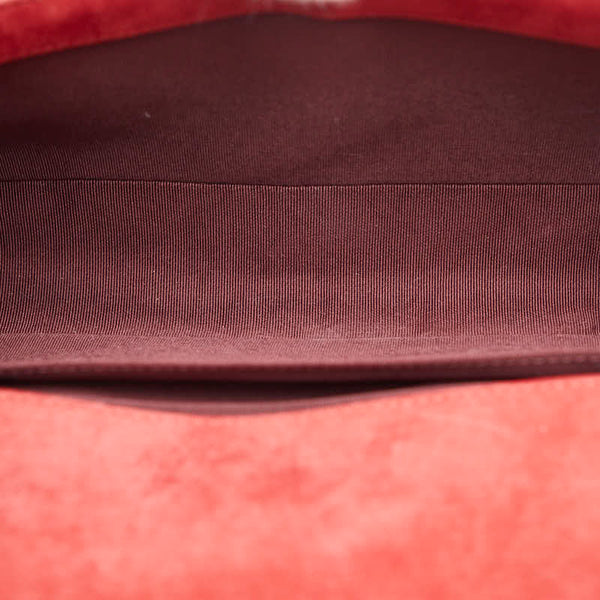 シャネル ボーイシャネル  ココマーク Vステッチ チェーン ショルダーバッグ レッド シルバー ヌバック レザー レディース CHANEL 【中古】