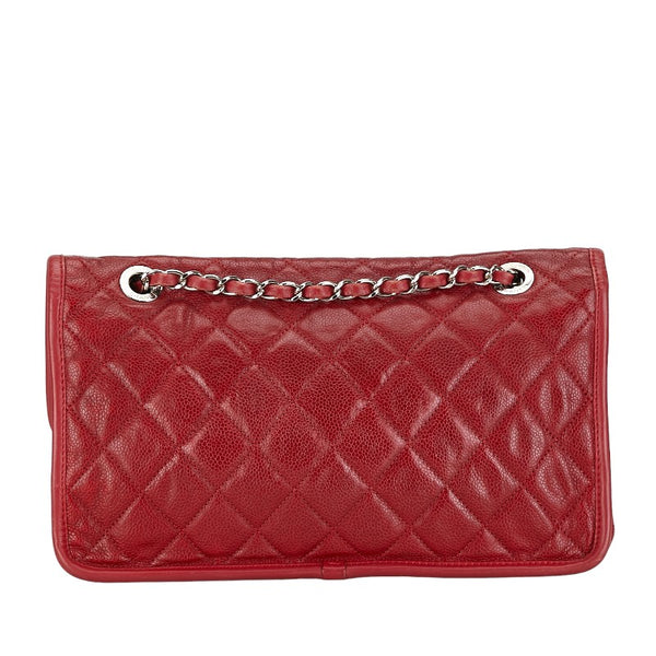 シャネル フレンチリビエラ マトラッセ チェーン ショルダーバッグ レッド キャビアスキン レディース CHANEL 【中古】