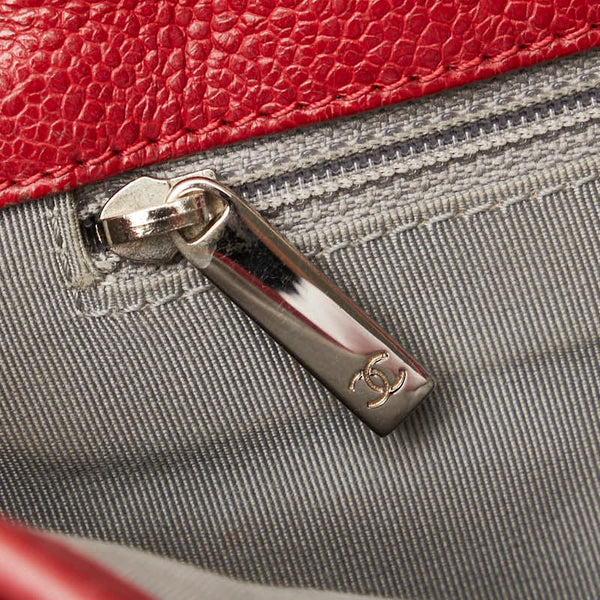 シャネル フレンチリビエラ マトラッセ チェーン ショルダーバッグ レッド キャビアスキン レディース CHANEL 【中古】