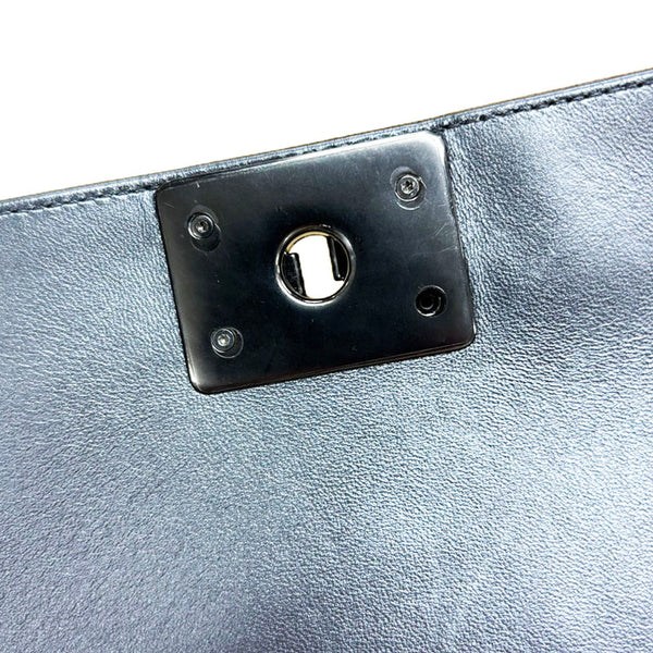 シャネル ボーイシャネル25 編み込み チェーンショルダーバッグ シルバー レザー スウェード レディース CHANEL 【中古】