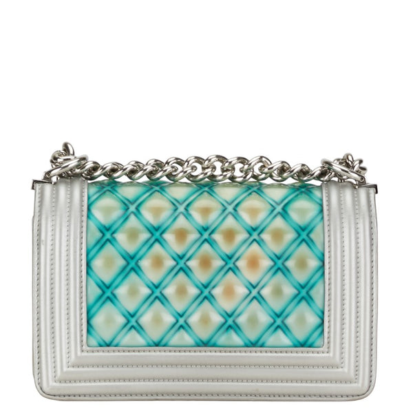 シャネル マトラッセ  ボーイシャネル ココマーク チェーン ショルダーバッグ グリーン シルバー エナメル レザー レディース CHANEL 【中古】