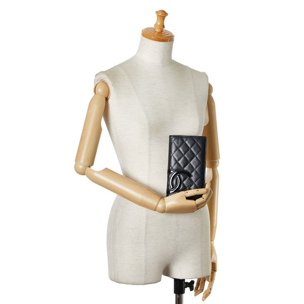 シャネル マトラッセ カンボンライン ココマーク 長財布 二つ折り財布 ブラック ラムスキン レディース CHANEL 【中古】