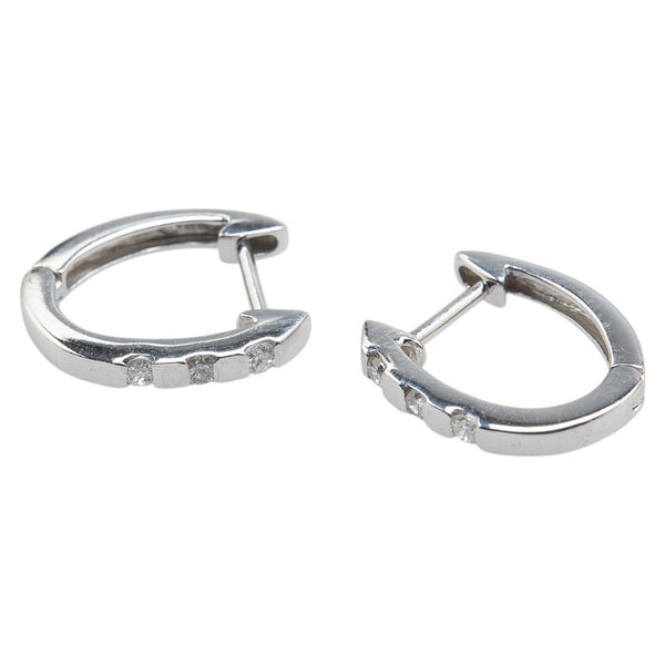 K10WG ホワイトゴールド ダイヤ0.14ct フープ ピアス レディース 【中古】