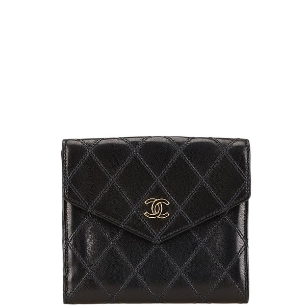 シャネル ビコローレ ココマーク 二つ折り財布 ブラック レザー レディース CHANEL 【中古】
