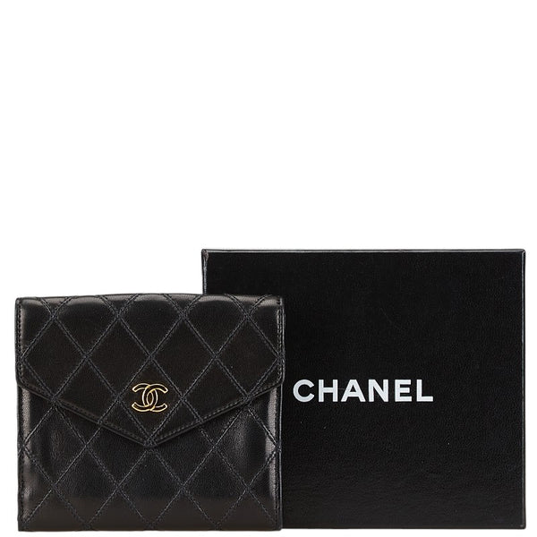 シャネル ビコローレ ココマーク 二つ折り財布 ブラック レザー レディース CHANEL 【中古】