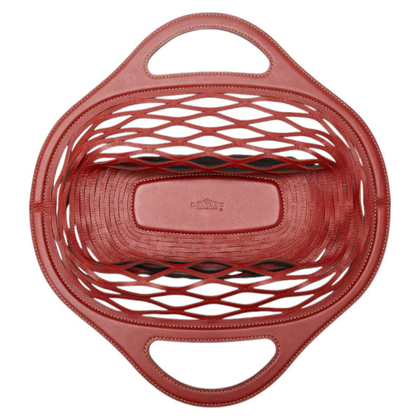 Delvaux デルヴォー バスケットバッグ ハンドバッグ ブラック レッド レザー レディース 【中古】