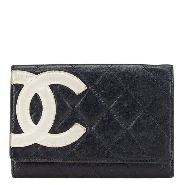 シャネル マトラッセ カンボンライン ココマーク 二つ折り財布 コンパクトウォレット ブラック ラムスキン レディース CHANEL 【中古】