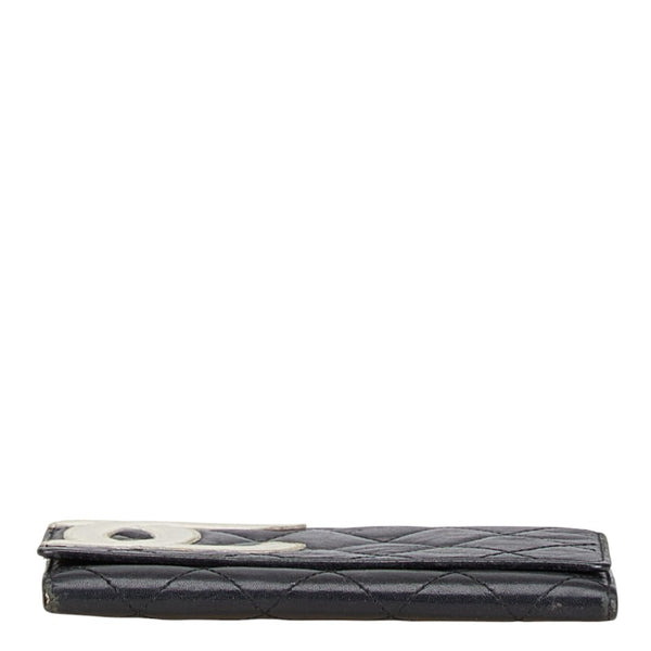 シャネル マトラッセ カンボンライン ココマーク 二つ折り財布 コンパクトウォレット ブラック ラムスキン レディース CHANEL 【中古】