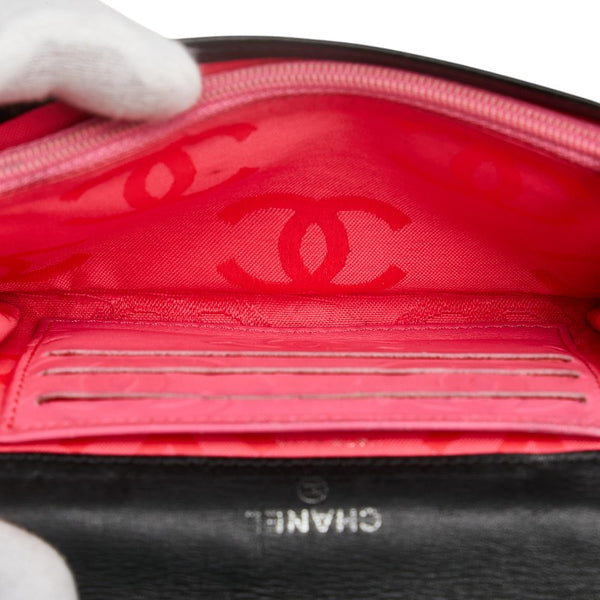 シャネル マトラッセ カンボンライン ココマーク 二つ折り財布 コンパクトウォレット ブラック ラムスキン レディース CHANEL 【中古】