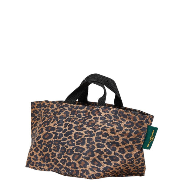 Herve Chapelier エルベシャプリエ レオパード 舟型 トートS ハンドバッグ ブラウン ブラック ナイロン レディース 【中古】