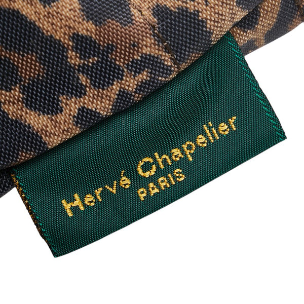 Herve Chapelier エルベシャプリエ レオパード 舟型 トートS ハンドバッグ ブラウン ブラック ナイロン レディース 【中古】
