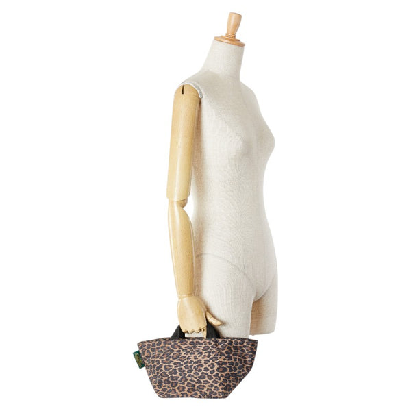 Herve Chapelier エルベシャプリエ レオパード 舟型 トートS ハンドバッグ ブラウン ブラック ナイロン レディース 【中古】