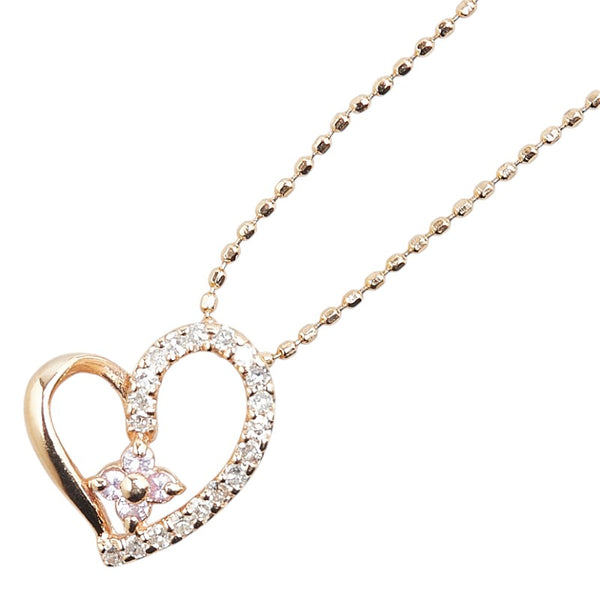 K14PG ピンクゴールド ピンクトルマリン ダイヤ0.10ct ハート モチーフ ペンダントネックレス レディース 【中古】