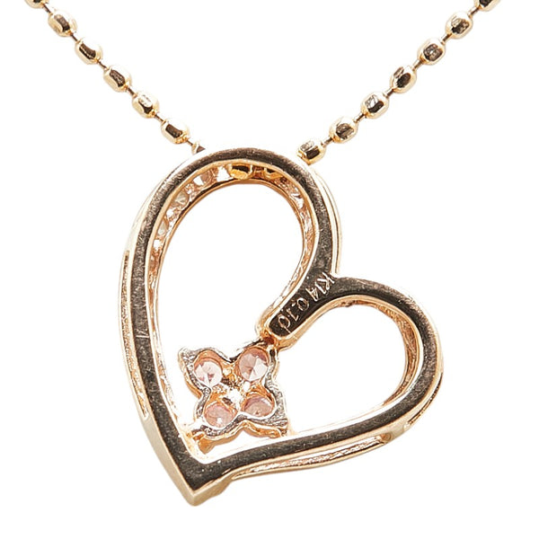 K14PG ピンクゴールド ピンクトルマリン ダイヤ0.10ct ハート モチーフ ペンダントネックレス レディース 【中古】