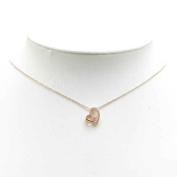 K14PG ピンクゴールド ピンクトルマリン ダイヤ0.10ct ハート モチーフ ペンダントネックレス レディース 【中古】