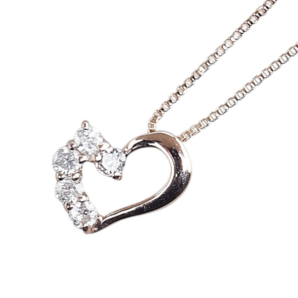 K10PG ピンクゴールド ダイヤ0.10ct ハート モチーフ ペンダントネックレス レディース 【中古】