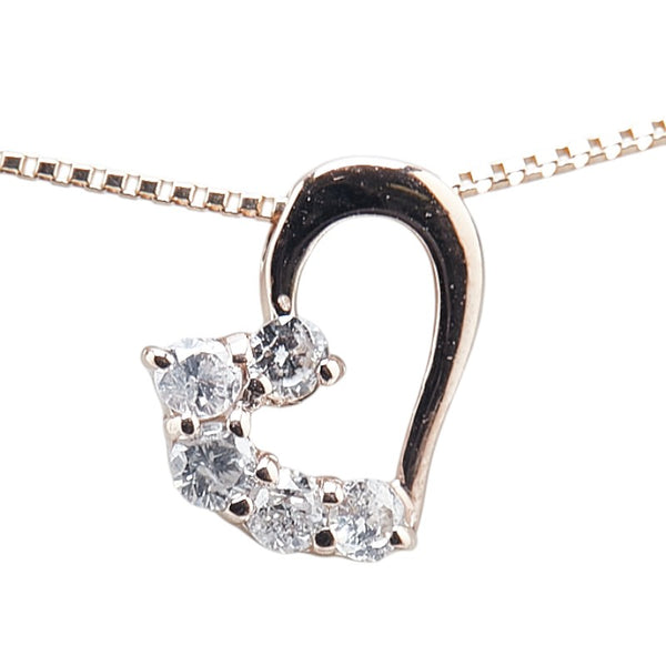 K10PG ピンクゴールド ダイヤ0.10ct ハート モチーフ ペンダントネックレス レディース 【中古】