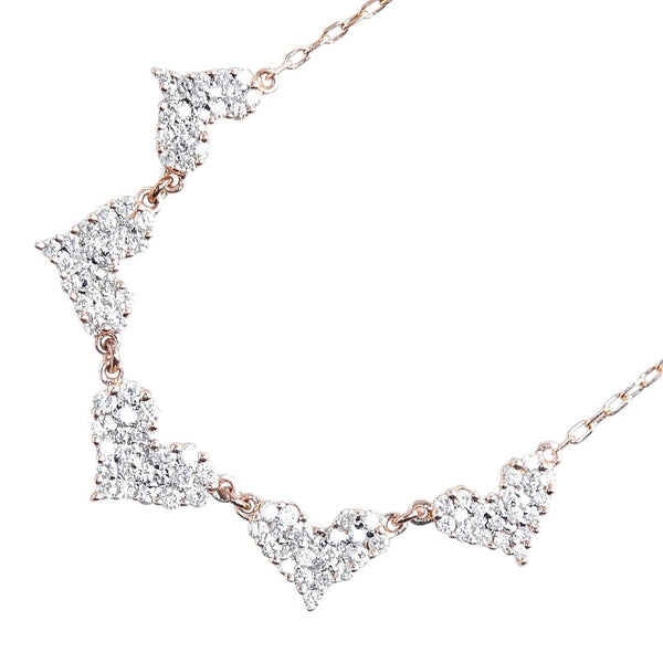 K10PG ピンクゴールド ダイヤ0.70ct 5連 ハート モチーフ ペンダントネックレス レディース 【中古】