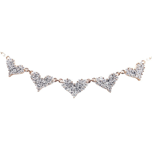 K10PG ピンクゴールド ダイヤ0.70ct 5連 ハート モチーフ ペンダントネックレス レディース 【中古】