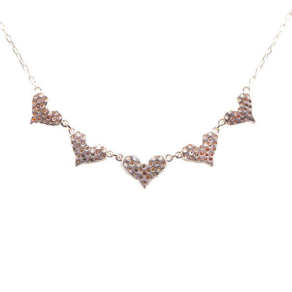 K10PG ピンクゴールド ダイヤ0.70ct 5連 ハート モチーフ ペンダントネックレス レディース 【中古】