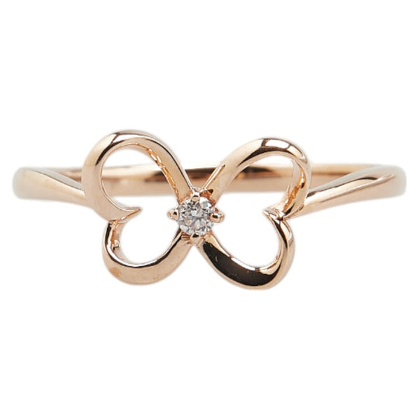 K10PG ピンクゴールド ダイヤ0.02ct 蝶々 リボン モチーフ リング 指輪 レディース 11号 【中古】