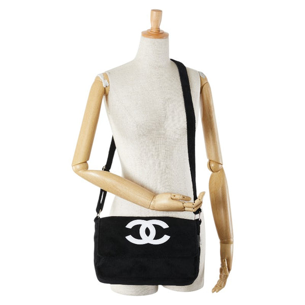シャネル ノベルティ ココマーク 斜め掛け ショルダーバッグ ブラック ホワイト パイル レディース CHANEL 【中古】