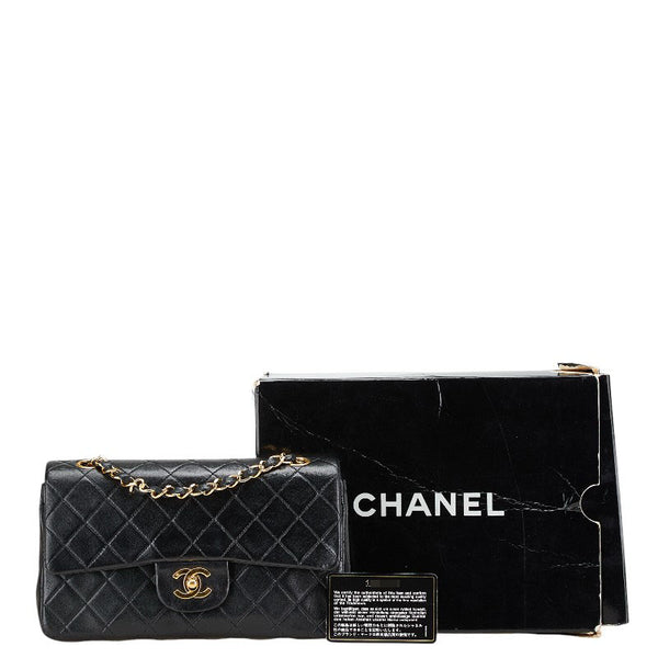 シャネル マトラッセ ココマーク Wフラップ チェーン ショルダーバッグ ハンドバッグ ブラック ゴールド ラムスキン レディース CHANEL 【中古】