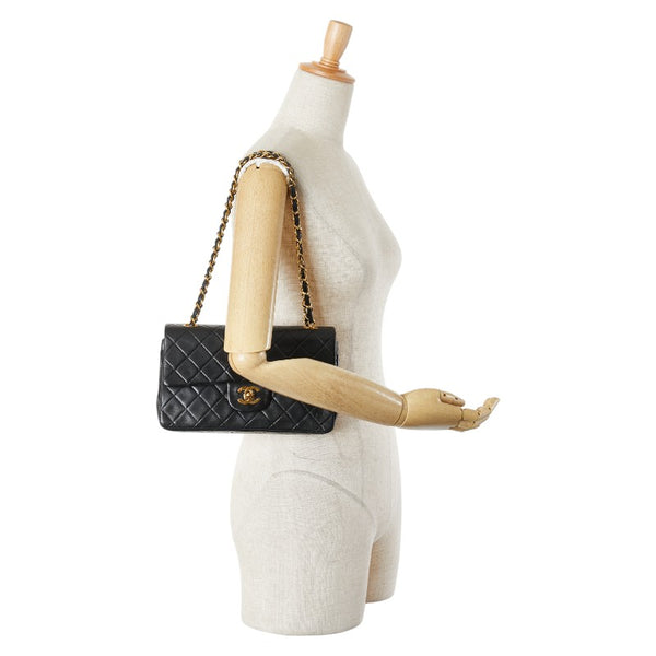 シャネル マトラッセ ココマーク Wフラップ チェーン ショルダーバッグ ハンドバッグ ブラック ゴールド ラムスキン レディース CHANEL 【中古】