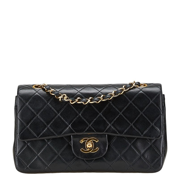 シャネル マトラッセ ココマーク Wフラップ チェーン ショルダーバッグ ハンドバッグ ブラック ゴールド ラムスキン レディース CHANEL 【中古】