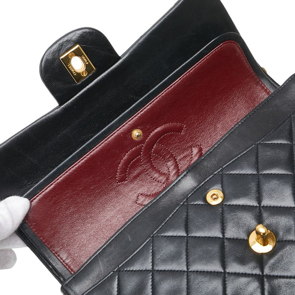 シャネル マトラッセ ココマーク Wフラップ チェーン ショルダーバッグ ハンドバッグ ブラック ゴールド ラムスキン レディース CHANEL 【中古】