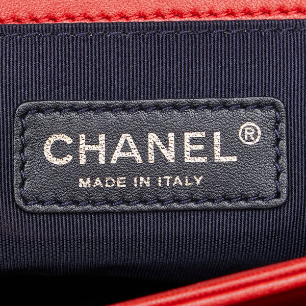 シャネル ボーイシャネル ココマーク 斜め掛け チェーン ショルダーバッグ レッド ラムスキン レディース CHANEL 【中古】
