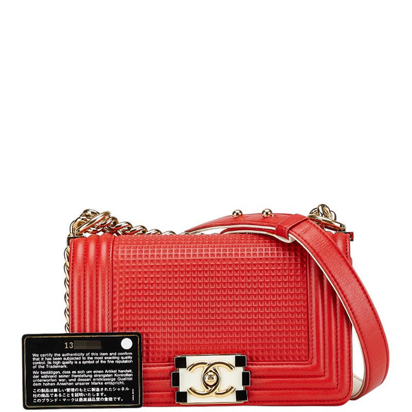 シャネル ボーイシャネル ココマーク 斜め掛け チェーン ショルダーバッグ レッド ラムスキン レディース CHANEL 【中古】