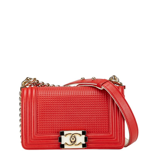 シャネル ボーイシャネル ココマーク 斜め掛け チェーン ショルダーバッグ レッド ラムスキン レディース CHANEL 【中古】