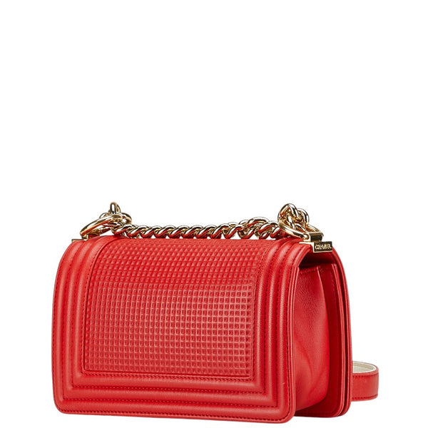 シャネル ボーイシャネル ココマーク 斜め掛け チェーン ショルダーバッグ レッド ラムスキン レディース CHANEL 【中古】