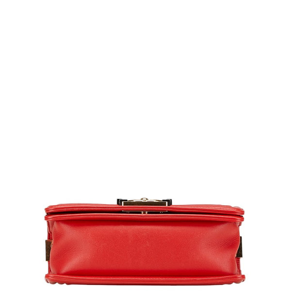 シャネル ボーイシャネル ココマーク 斜め掛け チェーン ショルダーバッグ レッド ラムスキン レディース CHANEL 【中古】