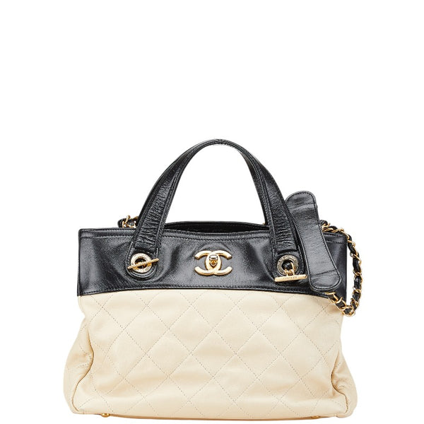 シャネル マトラッセ ココマーク インザミックス ハンドバッグ ショルダーバッグ 2WAY A67031 ベージュ ブラック ラムスキン レディース CHANEL 【中古】