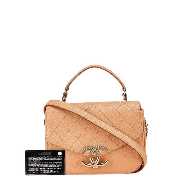 シャネル ハーフココ  チェーン トップハンドルバッグ ショルダーバッグ 2WAY オレンジ ベージュ マルチカラー キャビアスキン レディース CHANEL 【中古】