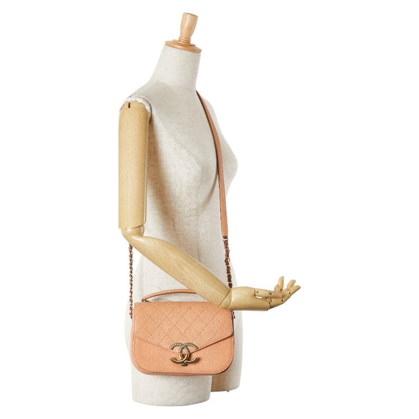シャネル ハーフココ  チェーン トップハンドルバッグ ショルダーバッグ 2WAY オレンジ ベージュ マルチカラー キャビアスキン レディース CHANEL 【中古】