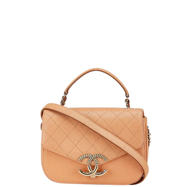 シャネル ハーフココ  チェーン トップハンドルバッグ ショルダーバッグ 2WAY オレンジ ベージュ マルチカラー キャビアスキン レディース CHANEL 【中古】