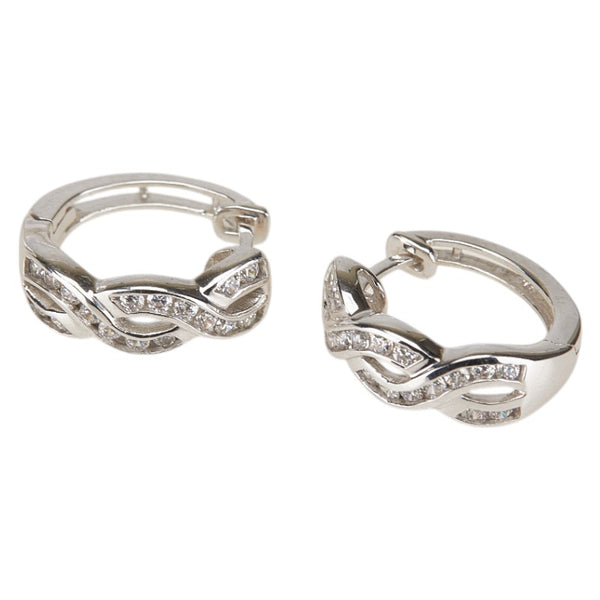 K10WG ホワイトゴールド キュービックジルコニア フープピアス レディース 【中古】