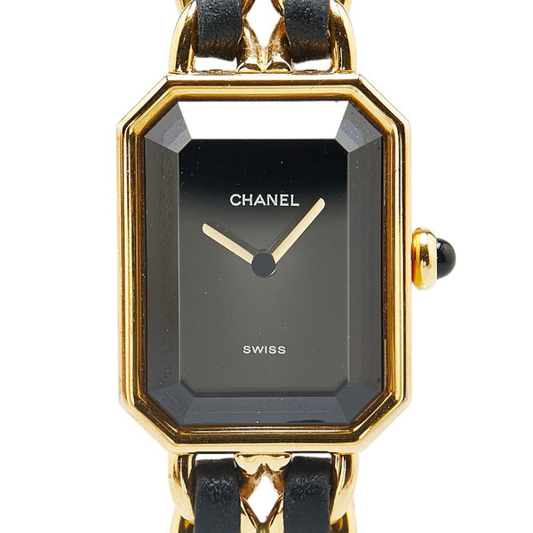 シャネル プルミエールL 腕時計 H0001 クオーツ ブラック文字盤 メッキ レザー レディース CHANEL 【中古】