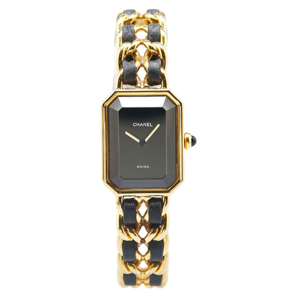 シャネル プルミエールL 腕時計 H0001 クオーツ ブラック文字盤 メッキ レザー レディース CHANEL 【中古】