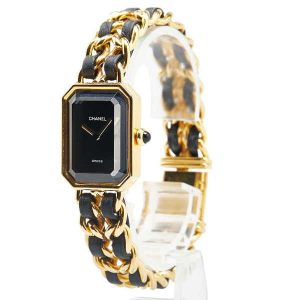 シャネル プルミエールL 腕時計 H0001 クオーツ ブラック文字盤 メッキ レザー レディース CHANEL 【中古】