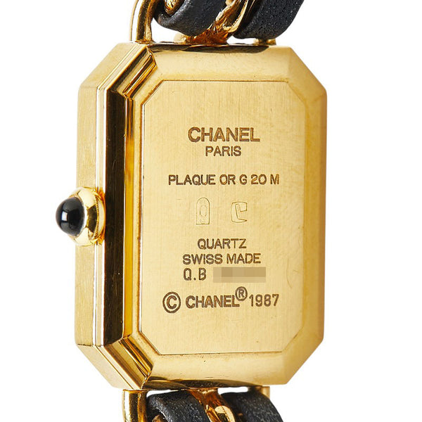 シャネル プルミエールL 腕時計 H0001 クオーツ ブラック文字盤 メッキ レザー レディース CHANEL 【中古】