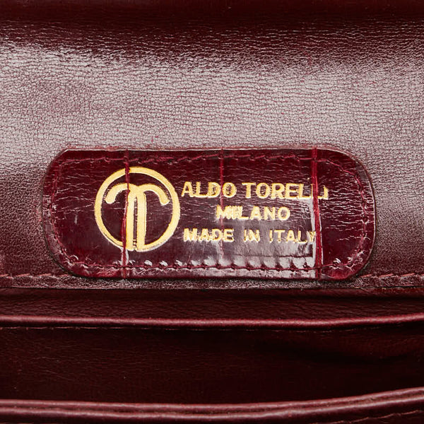 ALDO TORELLI アルドトレッリ クロコ型押し 斜め掛け ショルダーバッグ ボルドー ワインレッド レザー レディース 【中古】