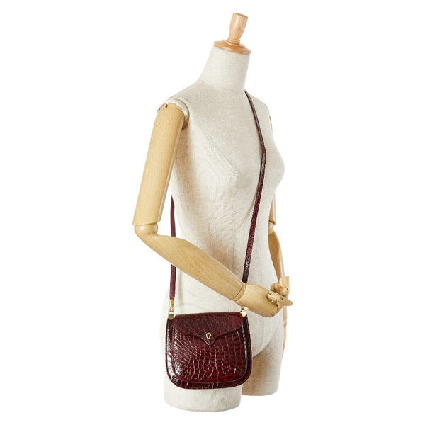 ALDO TORELLI アルドトレッリ クロコ型押し 斜め掛け ショルダーバッグ ボルドー ワインレッド レザー レディース 【中古】