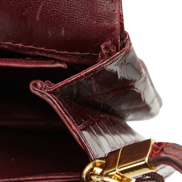 ALDO TORELLI アルドトレッリ クロコ型押し 斜め掛け ショルダーバッグ ボルドー ワインレッド レザー レディース 【中古】